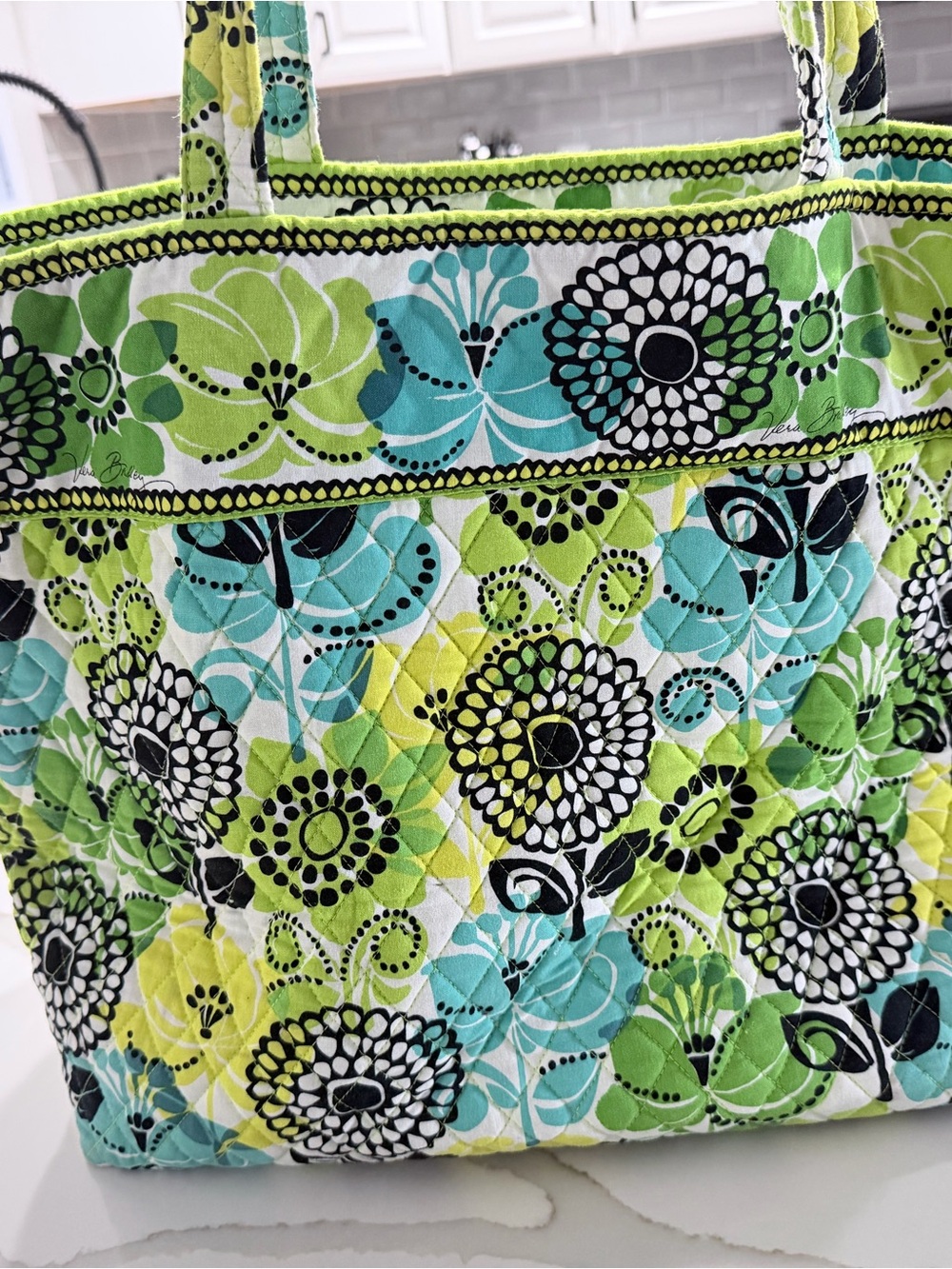 Vera Bradley Green Blue Floral Quilted Tote